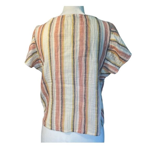 American Eagle Button Down Shirt Pastel Stripe Gauzy Knit Flutter Short Sleeve C - Picture 4 of 9